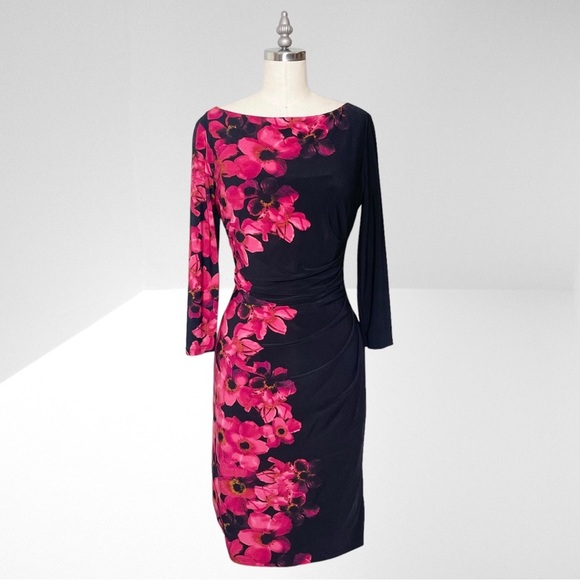 Lauren Ralph Lauren Dresses & Skirts - Ralph Lauren Black & Red Floral Ruched Sheath Dress 8 Medium